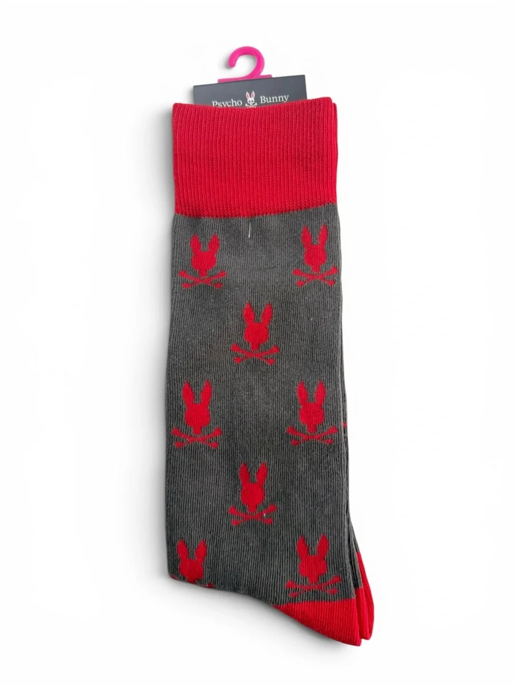 Psycho Bunny Men's Crew Socks Charcoal Grey Red Bunny Logo Size O/S NWT